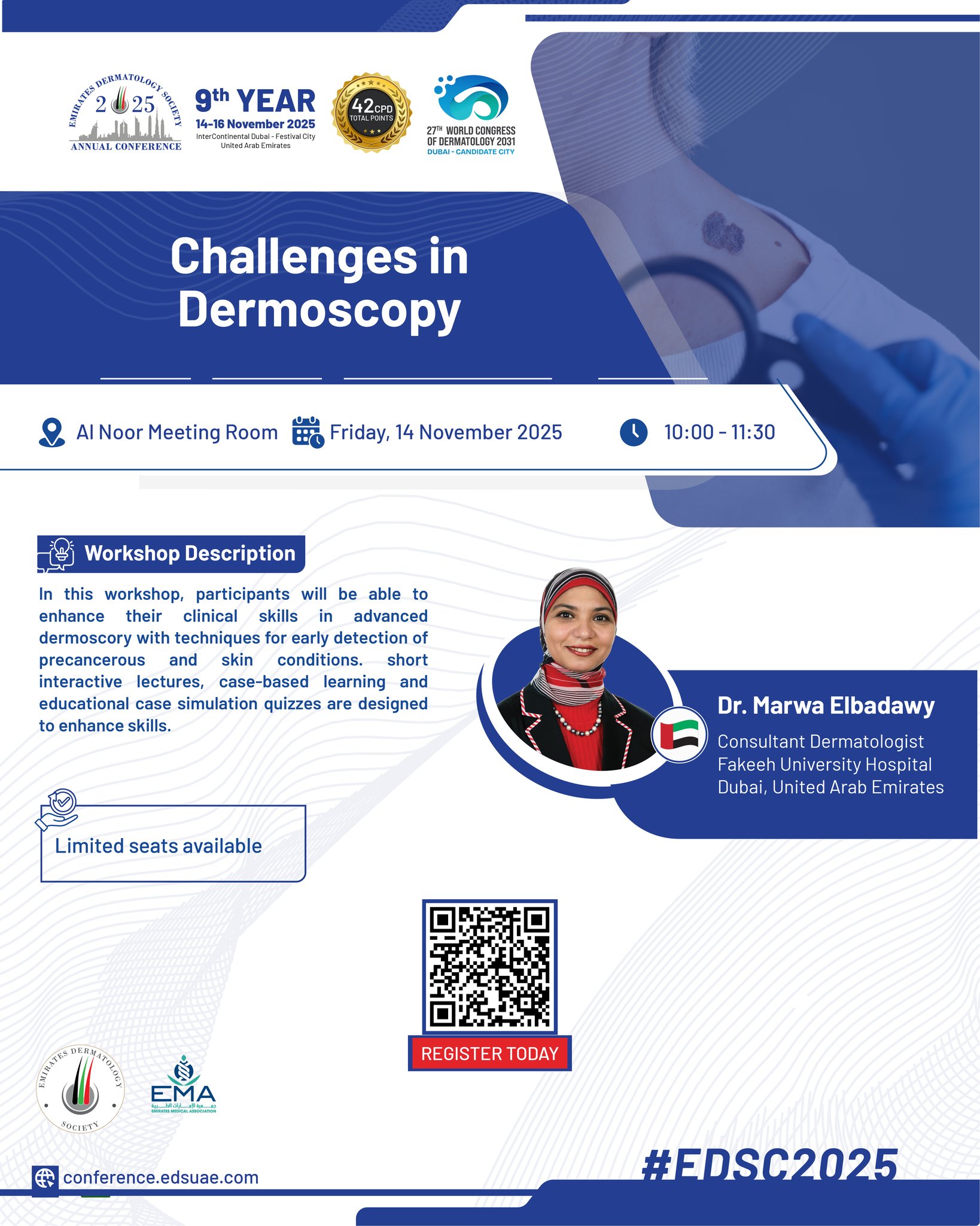 Think you’ve mastered dermoscopy? Think again!

Join the EDSC “Challenges in Dermoscopy” Workshop to test your skills through real cases, expert tips, and interactive discussions.

#EDSC2025
#DermatologyWorkshop
#Dermoscopy
#LearningThroughCases