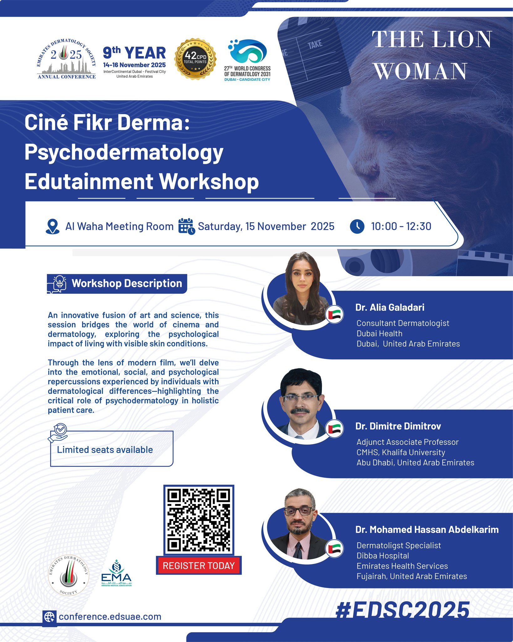 Where Science Meets Emotion.

Join us for Ciné Fikr Derma: Psychodermatology, an immersive edutainment experience at EDSC 2025 that delves into how mental health and skin conditions intertwine.

#EDSC2025 #Psychodermatology #CineFikrDerma #DermatologyEducation