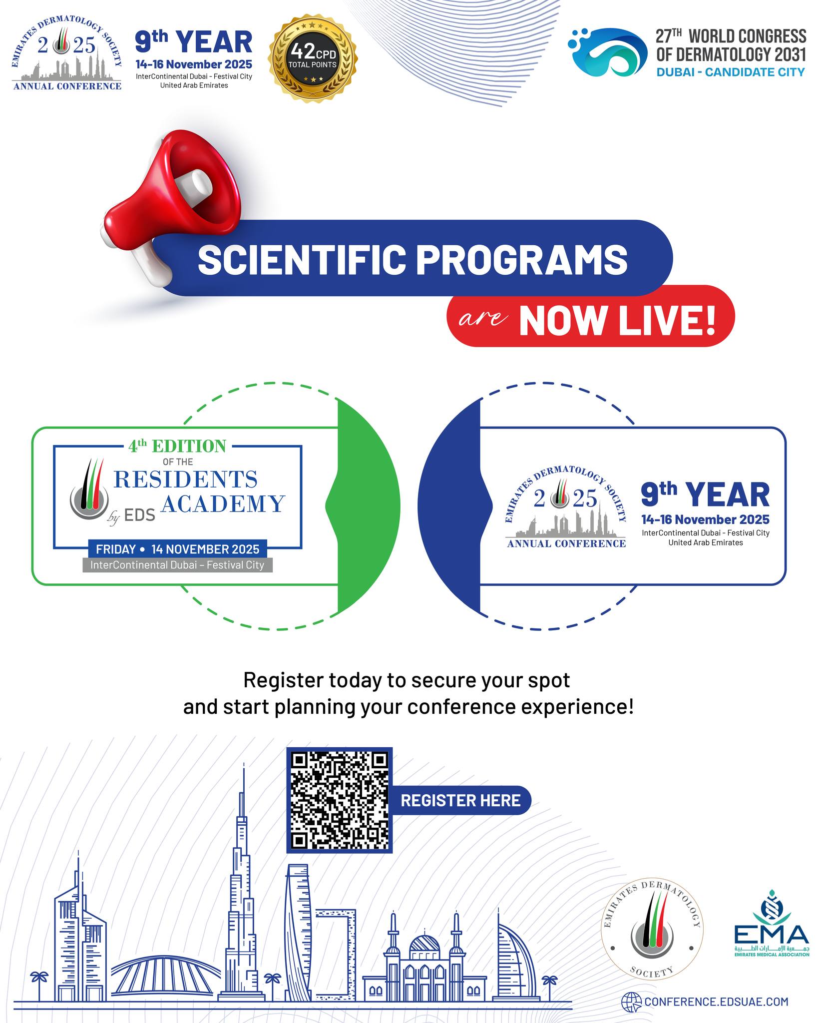 Plan your conference experience!
We’re thrilled to announce that the official Conference and Residents Agendas are now available.
Get ready for three days of cutting-edge dermatology updates, learning, and networking. 🌟