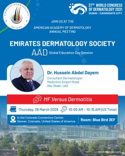 ✨ Speaker Spotlight

Join us at the AAD Annual Meeting – Global Education Day as the Emirates Dermatology Society brings together renowned dermatology experts.
Today we are proud to introduce one of our distinguished speakers contributing to this exciting session.

#AAD2026 #GlobalDermatology #EDS