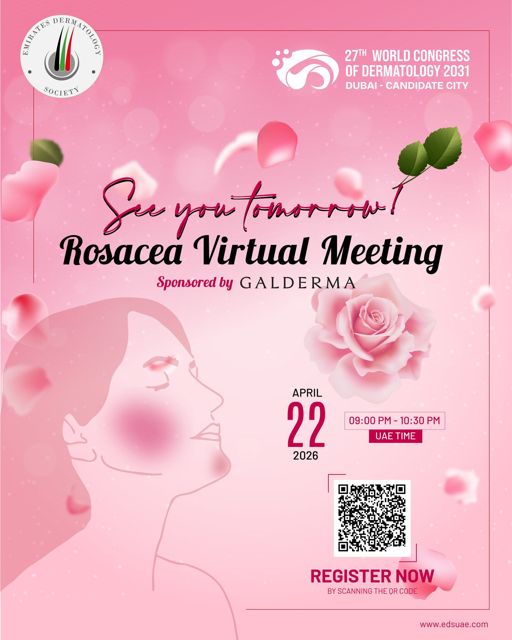 Tomorrow is the day! 🌹
Don’t miss our Rosacea Virtual Meeting—bringing you expert insights, practical tips, and the latest in rosacea care.

#RosaceaAwareness #SkinHealth #Dermatology #HealthySkin