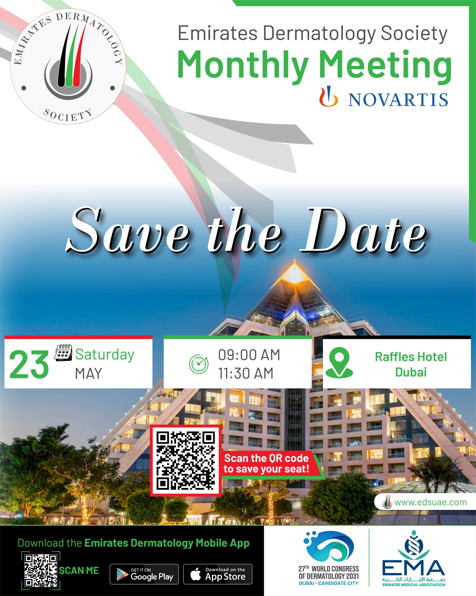 Mark your calendars 📆
The upcoming Emirates Dermatology Society meeting is coming soon—stay tuned for an engaging scientific program and expert sessions.

#EDS #DermatologyMeeting #MedicalCommunity #SkinCare #HealthcareProfessionals