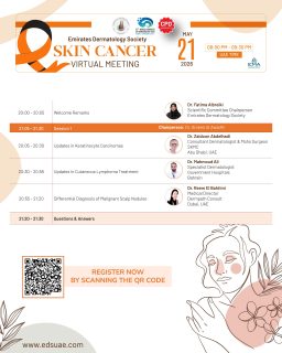 Join us for an important virtual meeting dedicated to raising awareness, advancing prevention, and discussing the latest updates in skin cancer diagnosis and management. ☀️🩺
The Emirates Dermatology Society proudly launches the agenda for the upcoming Skin Cancer Awareness Virtual Meeting — bringing together leading experts to share insights on early detection, patient education, and innovative treatment approaches.
📅 Stay informed. Stay protected. Save the date and explore the agenda now.
#SkinCancerAwareness #Dermatology #SkinHealth #MelanomaAwareness #SunSafety DermatologyEducation EDS EmiratesDermatologySociety MedicalEducation VirtualMeeting