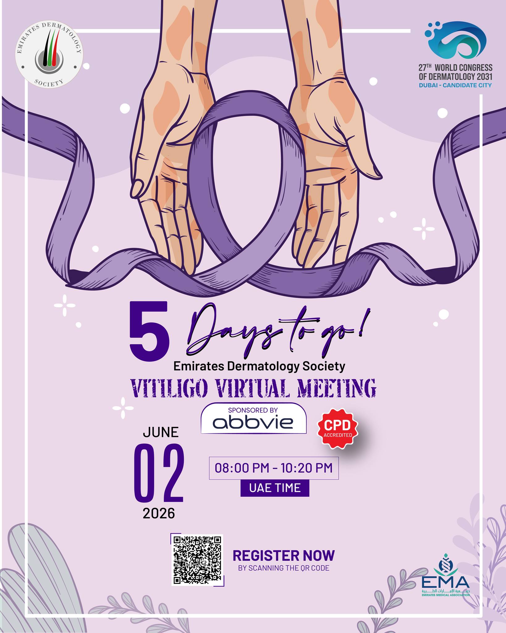 The countdown is on!
Only 5 days until our Vitiligo Virtual Meeting 🌍
Stay tuned for expert insights and impactful discussions.
#VitiligoAwareness #SkinDiversity #DermCommunity #MedicalEducation #Healthcare