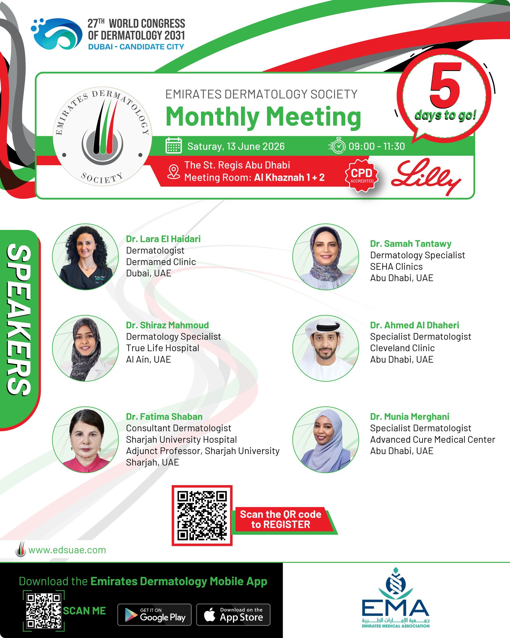 🚀 5 Days to Go!
The EDS June Meeting is just around the corner. Don't miss an evening of learning, collaboration, and expert-led discussions.
📅 See you there!
#EDS #Dermatology #MedicalMeeting #SkinHealth #Healthcare #UAE