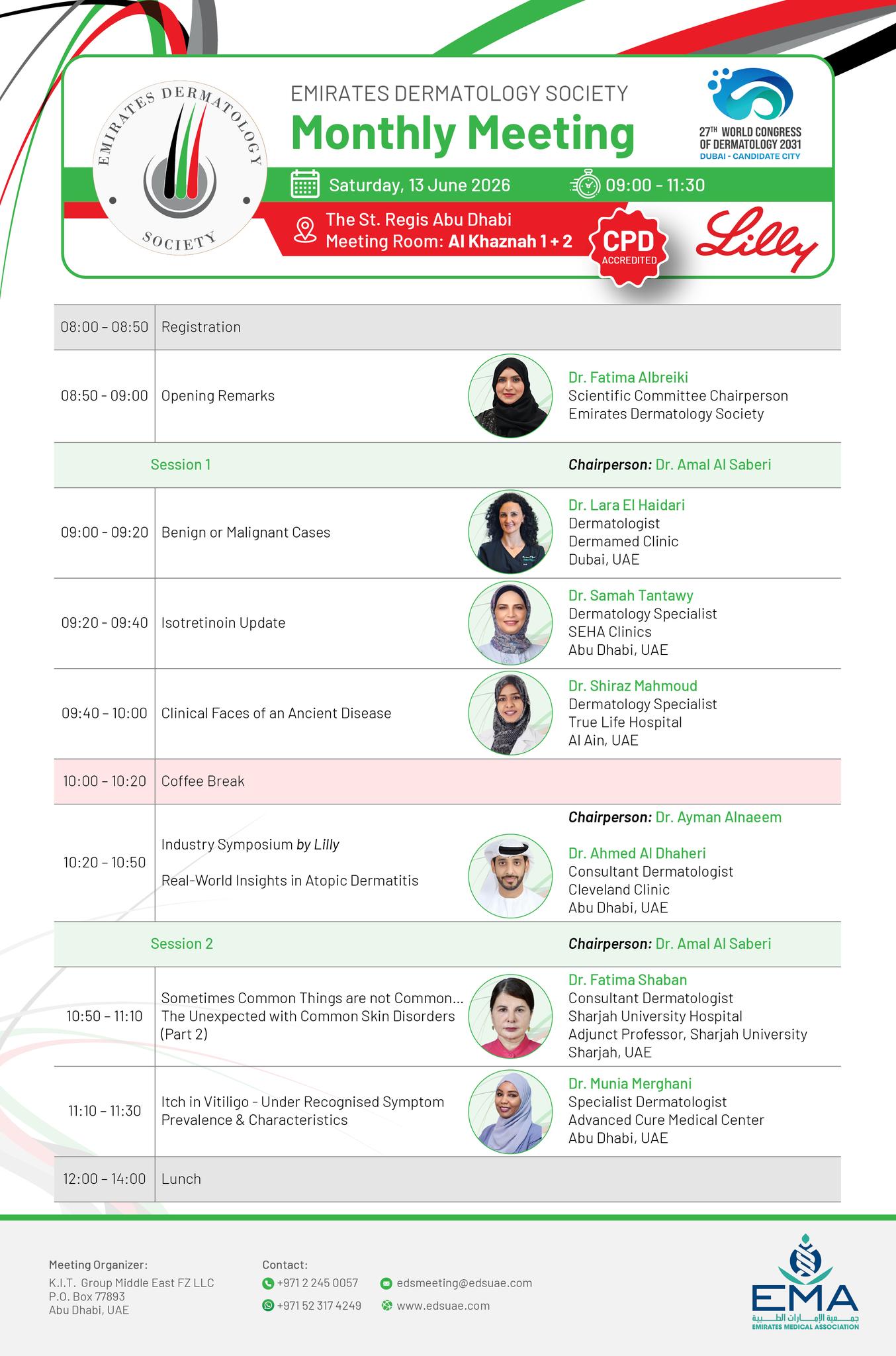🌟 What's on the agenda?
Take a look at the EDS June Meeting program and get ready for an insightful evening of learning, collaboration, and expert-led discussions.
Don't miss the opportunity to connect with colleagues and stay up to date with the latest developments in dermatology.
#EDS #DermCommunity #DermatologyEducation #HealthcareProfessionals #MedicalMeeting #SkinHealth #UAE