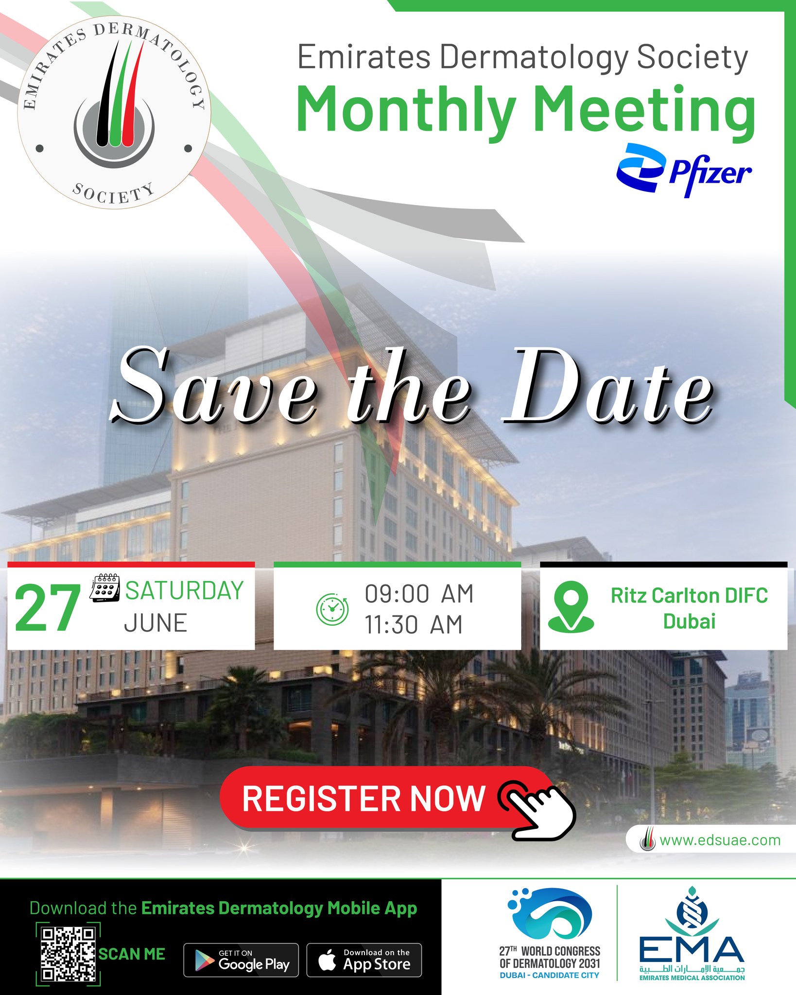 🩺 Save the Date for the EDS June Meeting!

Be part of a dynamic scientific program designed to advance knowledge, encourage collaboration, and support excellence in dermatology practice.
We look forward to welcoming you.

#EDS #DermCommunity #DermatologyEducation #MedicalEducation #HealthcareProfessionals #uaejobs
