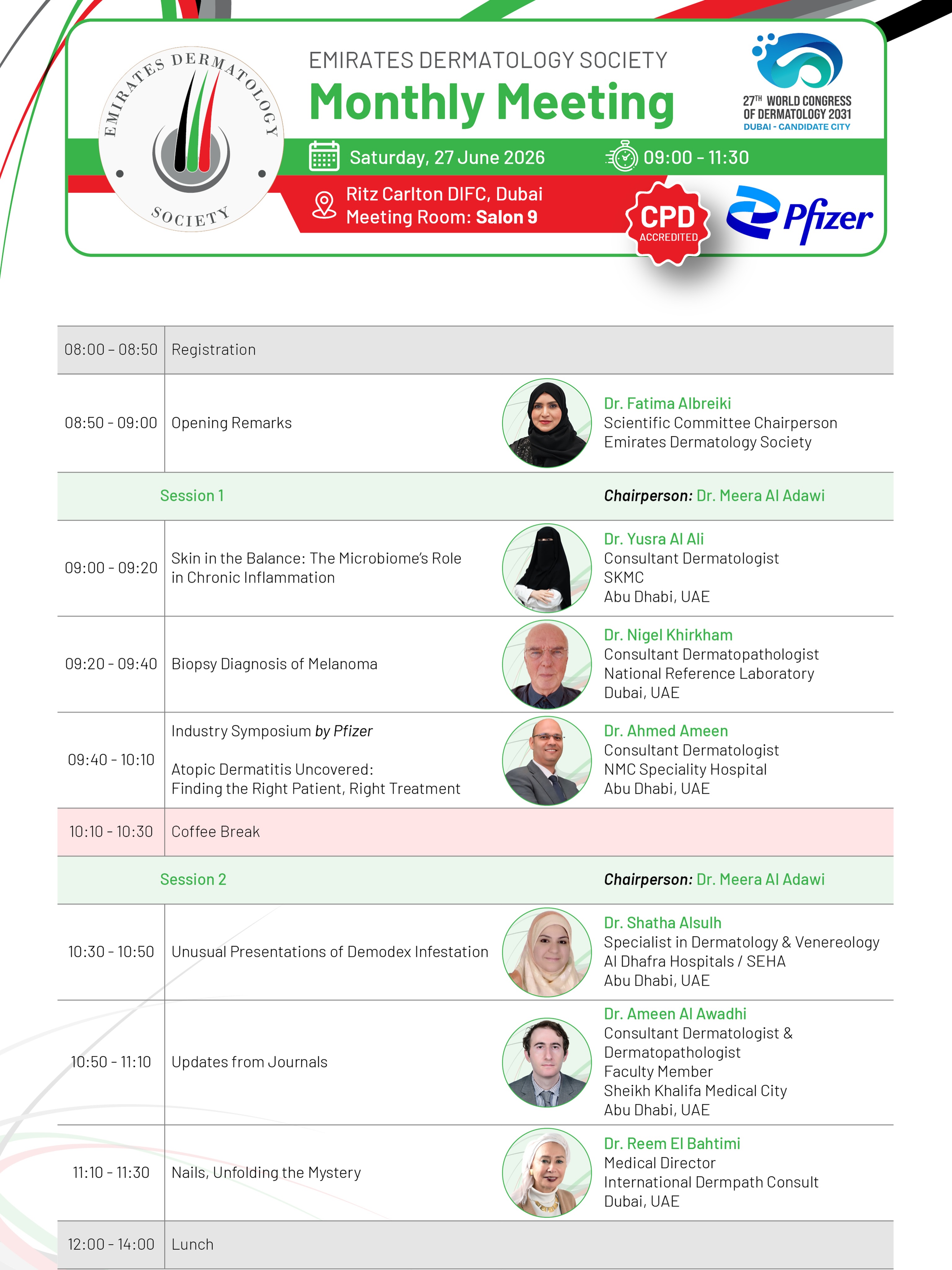 📅 EDS June Meeting Agenda is now available!
Explore the scientific sessions, expert speakers, and key topics planned for this month’s meeting. See you there!

#EmiratesDermatologySociety #EDS #DermatologyMeeting #MedicalEducation #SkinHealth DermatologyCommunity UAEHealthcare