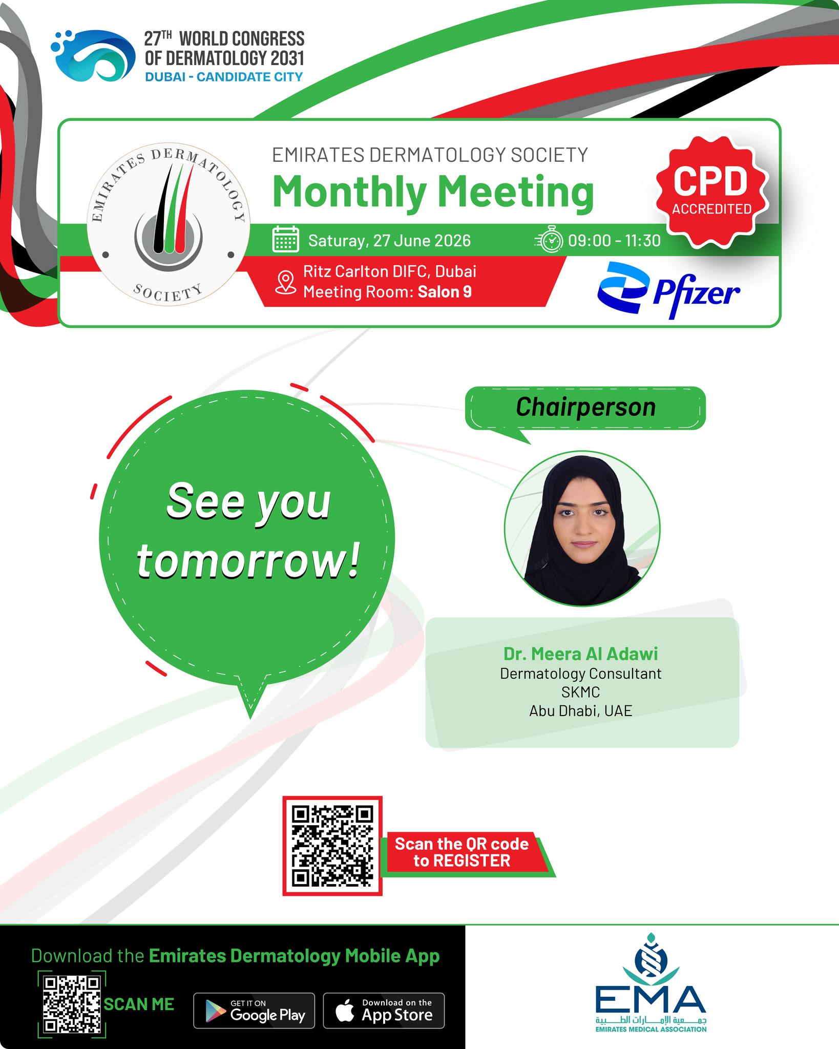 ⏰ Final Reminder!
The Emirates Dermatology Society Meeting is happening tomorrow.

Get ready for an evening of expert-led presentations, scientific discussions, and continuous learning. We look forward to welcoming you.

#EDS #Dermatology #MedicalMeeting #MedicalEducation #Healthcare #ProfessionalDevelopment