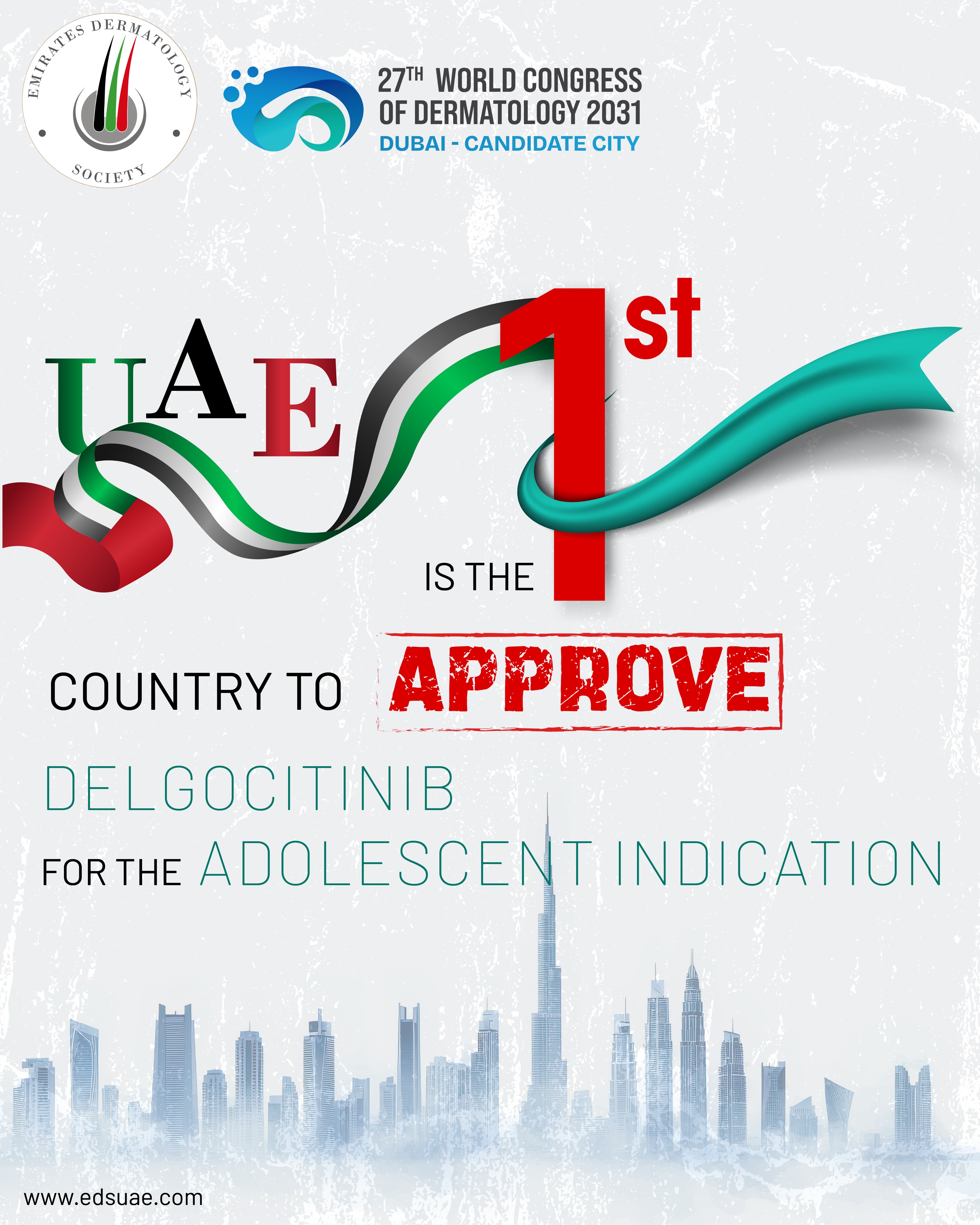 A proud moment for the UAE! 🇦🇪
The UAE is the 1st country to approve Delgocitinib for the adolescent indication, reinforcing its leadership in healthcare innovation and improving access to advanced dermatological treatments.
Together, we continue to shape the future of skin health.
#EDS #EmiratesDermatologySociety #UAEHealthcare #Dermatology #MedicalInnovation SkinHealth Delgocitinib HealthcareLeadership