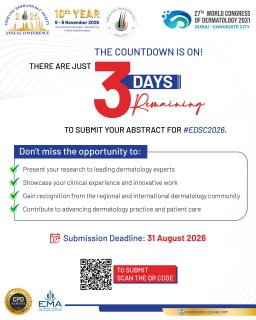 Time is running out to submit your abstract poster for EDSC 2026.

This is your opportunity to showcase your research, share your clinical insights, and contribute to advancing dermatology alongside leading experts from around the world.

Whether you're a clinician, researcher, resident, or healthcare professional, don't miss the chance to have your work recognized on a prestigious scientific platform.

📅 Abstract Submission Deadline: 31 August 2026

Submit your abstract today and join us in shaping the future of dermatology.

#EDSC2026 #CallForAbstracts #AbstractSubmission #PosterPresentation #Dermatology #ScientificResearch #MedicalEducation #EmiratesDermatologySociety #EDS