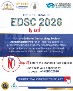 Only 10 days to register at the Standard Rate before Late Registration Fees apply.
Don’t wait — secure your place at EDSC 2026 today! ✨
#EDSC2026 #EDSC #EmiratesDermatologySociety #Dermatology #DermatologyConference #RegisterNow