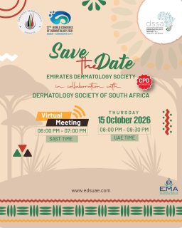 🌍 Save the Date | EDS × Dermatology Society of South Africa

We are pleased to announce an upcoming joint virtual meeting in collaboration with the Dermatology Society of South Africa (DSSA). 🇦🇪🤝🇿🇦

Join us for an engaging scientific evening bringing together dermatology experts from the UAE and South Africa to share knowledge, exchange experiences, and explore the latest developments in dermatology.

📅 Thursday, 15 October 2026
🕕 6:00–7:00 PM SAST
🕗 8:00–9:30 PM UAE Time
💻 Virtual Meeting

📌 Save the date and stay tuned for the programme and registration details!

#EmiratesDermatologySociety #EDS #DSSA #DermatologySocietyOfSouthAfrica #Dermatology #VirtualMeeting #MedicalEducation #DermatologyEducation #UAE #SouthAfrica #SaveTheDate