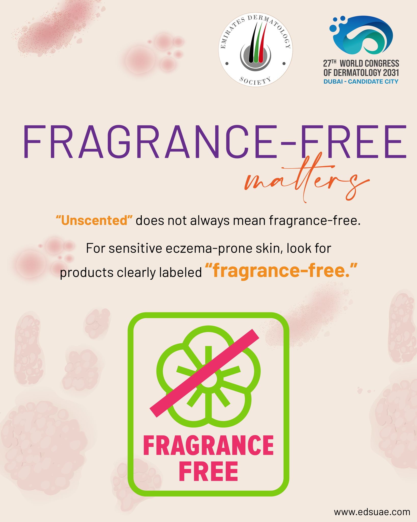 A product that smells good is not always kind to sensitive skin.
When managing eczema, choose products labeled “fragrance-free.” “Unscented” products may still contain fragrance ingredients used to mask scent.

#SensitiveSkin #EczemaFriendly #EczemaCare